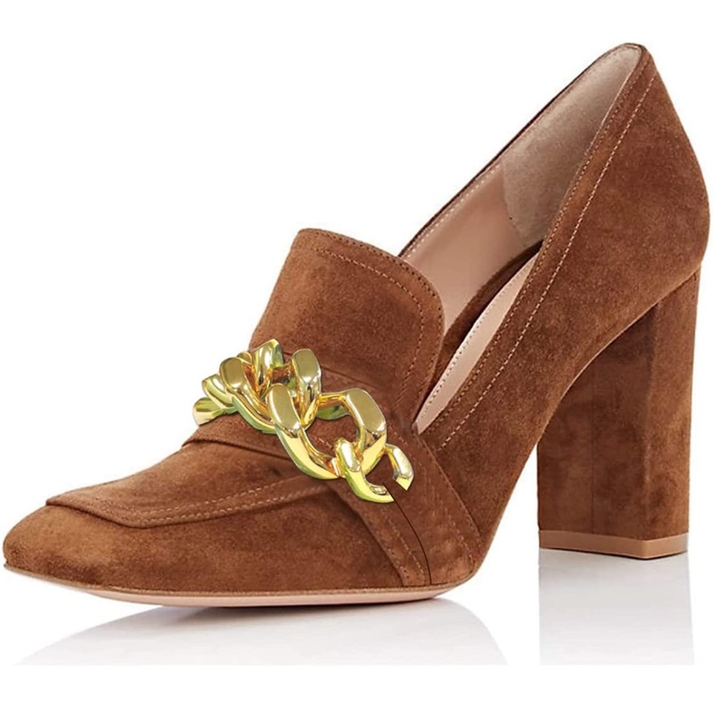 YDN Chunky Square Toe Loafer Pumps